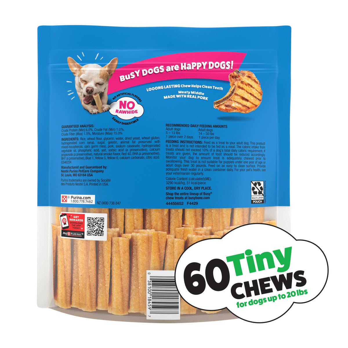 Purina Busy Bone Tiny Toy Breed Dog Chew Treats, Original, 60 ct Pouch