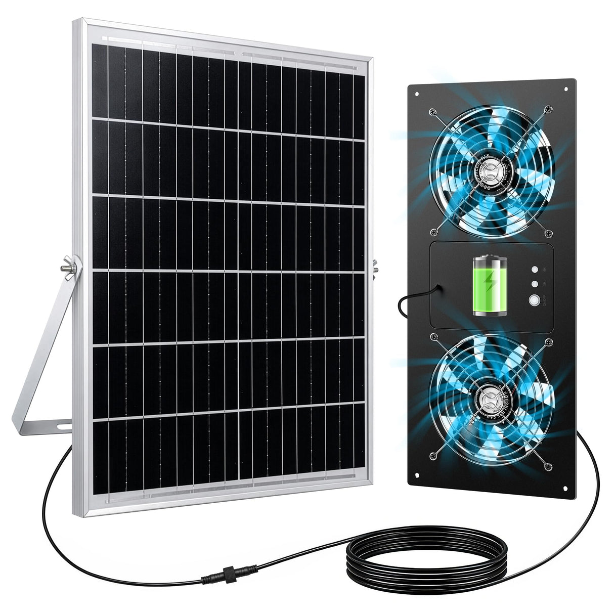 ropelux Solar Fan for Chicken Coop, Solar Powered Dual Exhaust Fans with 18000mAh Battery & 2 Timers, 24/7 Strong Airflow Cooling Ventilation for Greenhouses, Dog Houses, Attics, Sheds, Cabins