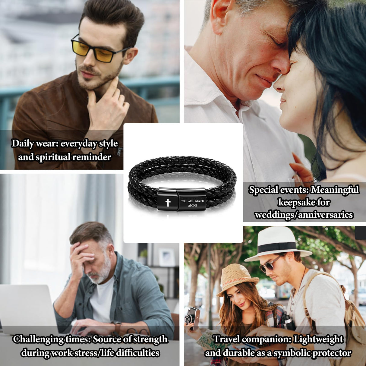 Alissl Christian Gifts for Mens, Bible Verse Leather Cross Bracelet for Men