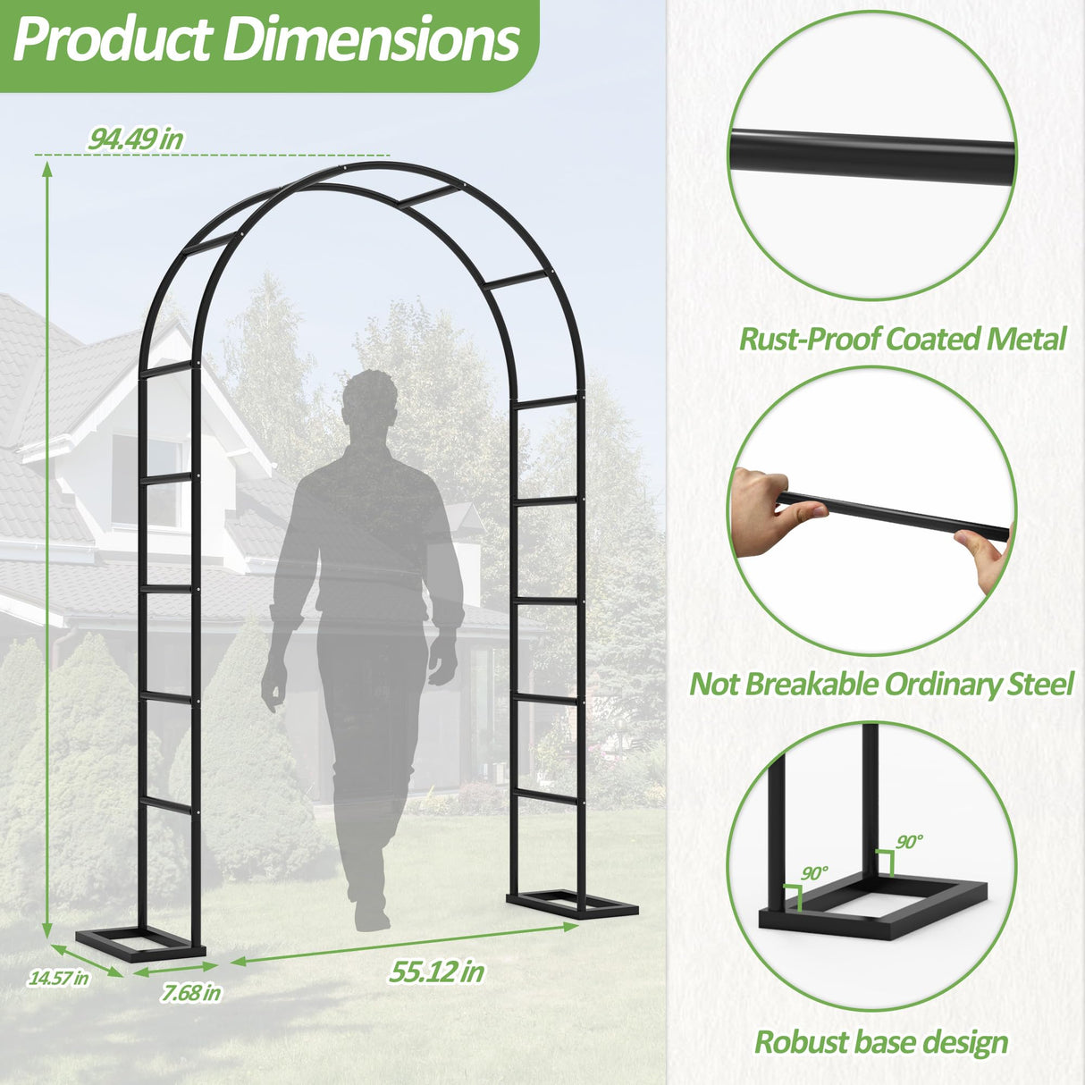 Trellume Garden Arch Trellis for Climbing Plants Outdoor, Wedding Arch with Base-94.5"(H)*55"(W), Balloon Arch Stand for Ceremony Valentines Day Birthday Baby Shower Garden Floral