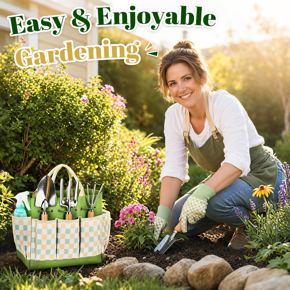 Gardening Tool Set, 9-Piece Heavy Duty with Durable Tote Bag, Ergonomic Rust-Resistant Garden Tools, Ideal Gardening Kit Gifts for Women, Gardener, Beginning Gardener