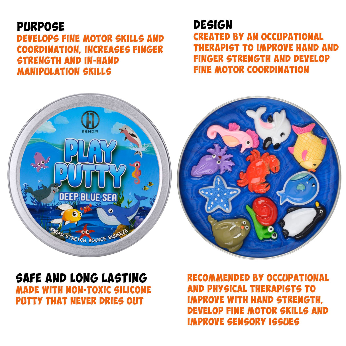 INNER-ACTIVE Play Putty Therapy Putty for Kids with Charms Deep Blue Sea Theraputty Medium Resistance, Increase Fine Motor Skills and Finger Strength, Physical and Occupational Therapy Toy