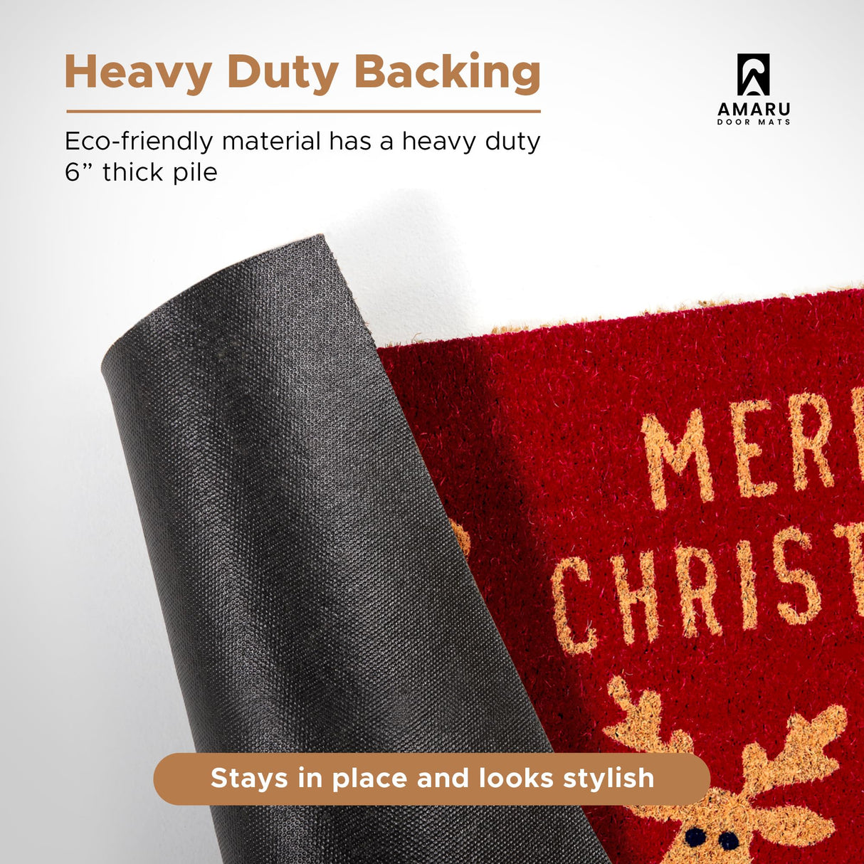 Christmas Reindeer - 17"x29" - Coir Door Mat with Heavy Duty Backing - Welcome Mats for Entryway, Porch - Anti-Slip PVC & Coconut Fiber Surface - Natural Home Accessories, Minimalist Original Design