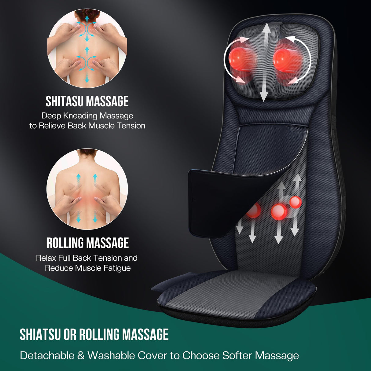 Snailax Shiatsu Neck Back Massager with Heat, APP Control, Full Body Massage Chair Pad with Adjustable Height, Deep Kneading & Rolling Massage Seat Cushion for Back Pain, Seat Chair Massager, Gifts