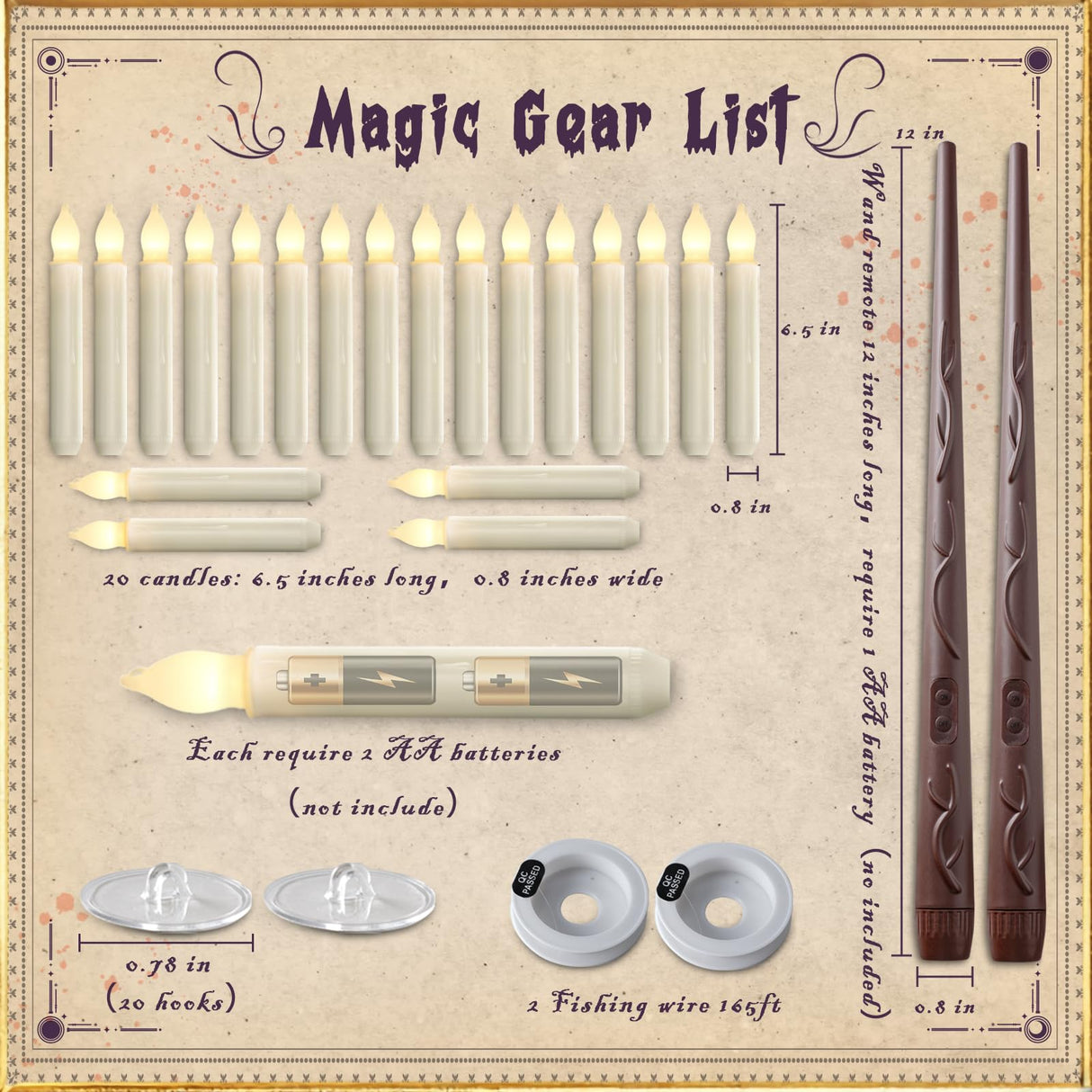 Homemory Hanging 20 Pcs Floating Candles with 2 Wand Remote and String, Flying Flameless LED Taper Candles Warm White Light, Battery Operated Window Candle for Halloween Christmas Party