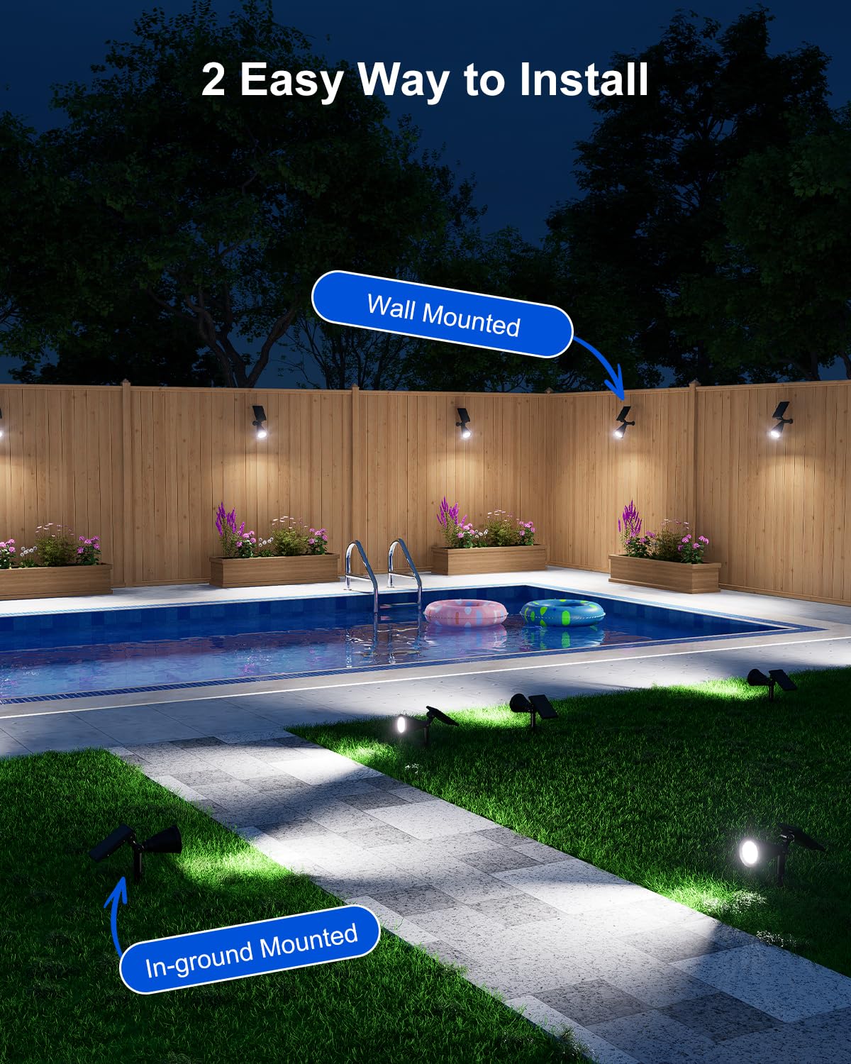 2 Pack Solar Spotlights Outdoor Waterproof for Flag, Tree, Statue, Number Sign, Plant Pot, Bright LED Outside Landscape Flood Lamp for Accent Uplighting Yard, Garden, Driveway, Walkway, Porch, Fence