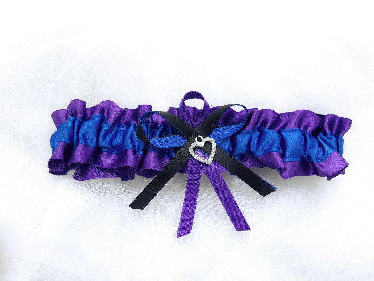 UnderYours Lace Wedding Garters for Bride, Royal Blue Purple Black leg Garter Set with Charm for Wedding Prom(Purple)