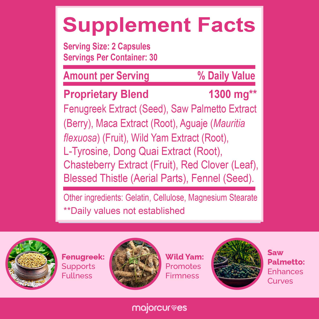 Major Curves Bust Booster Breast Enhancement Pills – Natural Supplement for Breast Growth, Firmness, Fuller Shape, Curvier Bust, Rounder Cleavage, Volume Boost – Made in USA