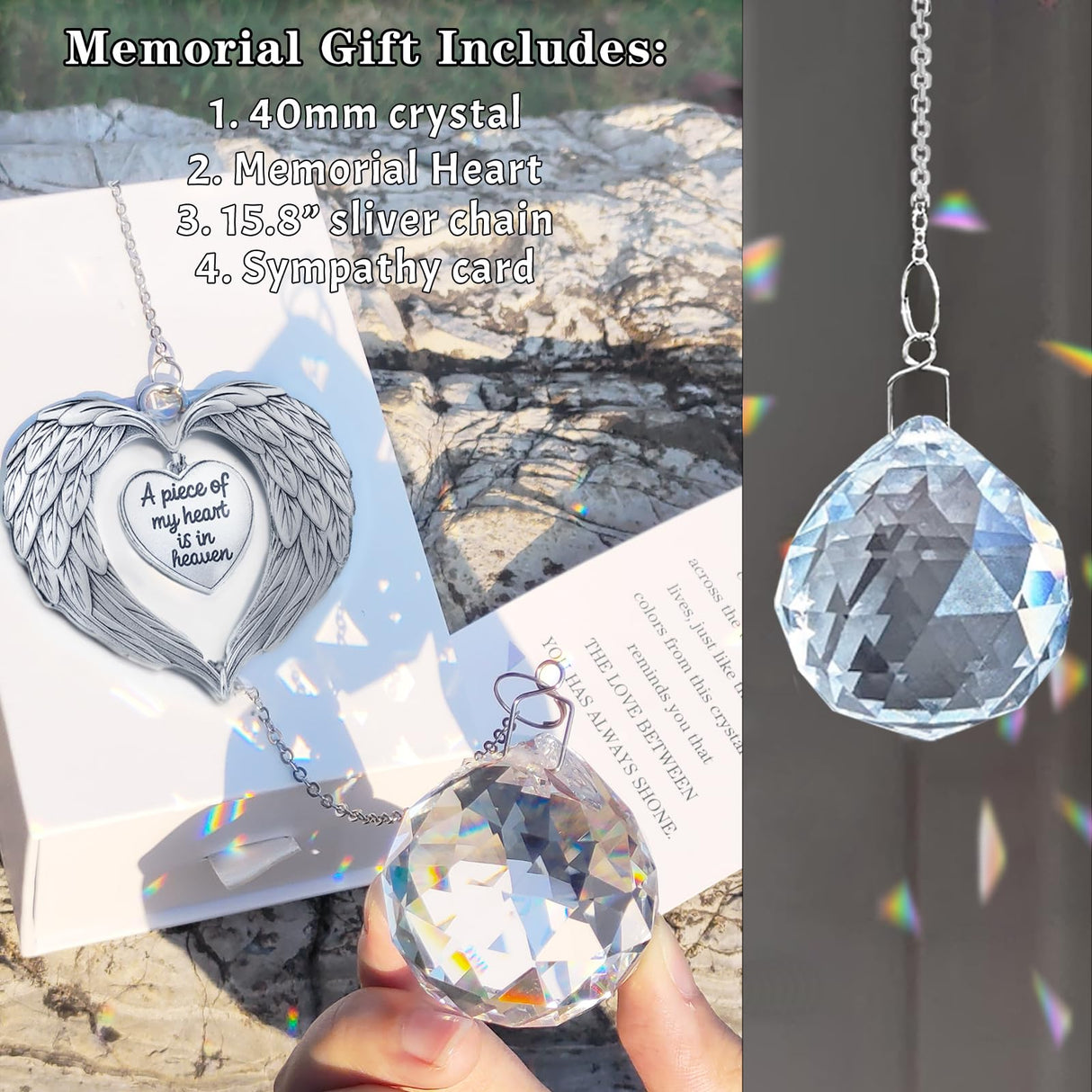 AurLova Memorial Sympathy Gifts for Loss of Loved One, in Memory of Loved One Gifts, Bereavement Remembrance Grief Gift for Loss of Mom Husband Son Daughter Dog, Christmas Memorial Suncatcher