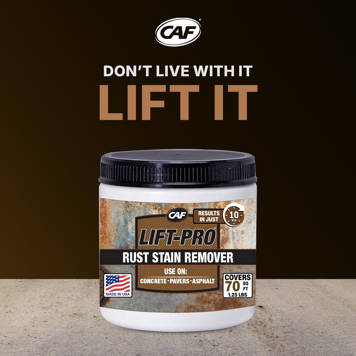 CAF Lift Pro Rust Stain Remover Concentrate for Concrete, Pavers, Brick, Tile and Grout, Outdoor Natural Cleaner Powder Makes 1 Gallon, No Scrub Rust Remover for Driveway, Patio and Asphalt Surfaces