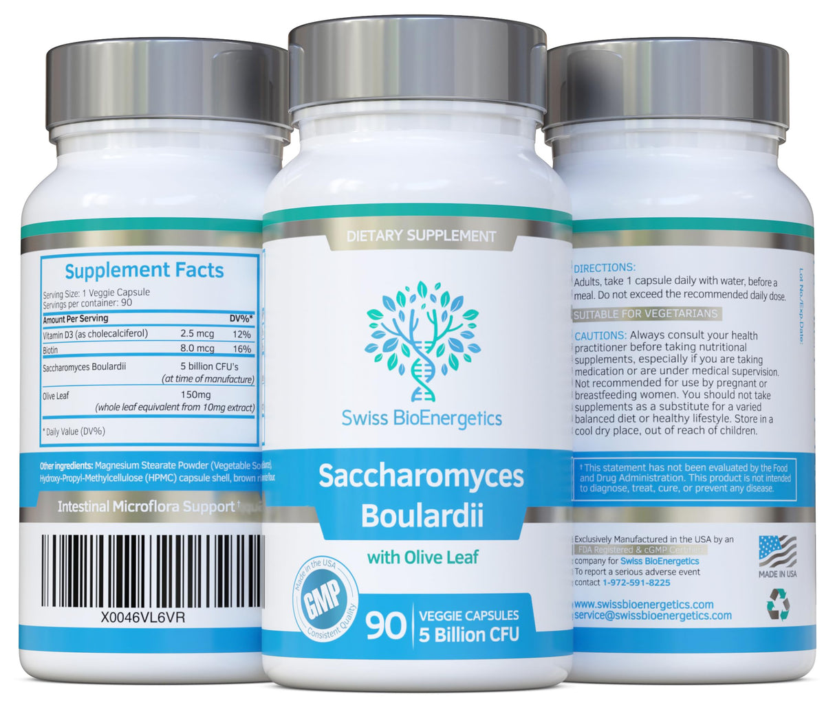 Saccharomyces Boulardii 5 Billion CFU 90 Capsules - No Refrigeration Required - High Strength Non-Colonising Yeast with synergistic Olive Leaf, Biotin and Vitamin D3