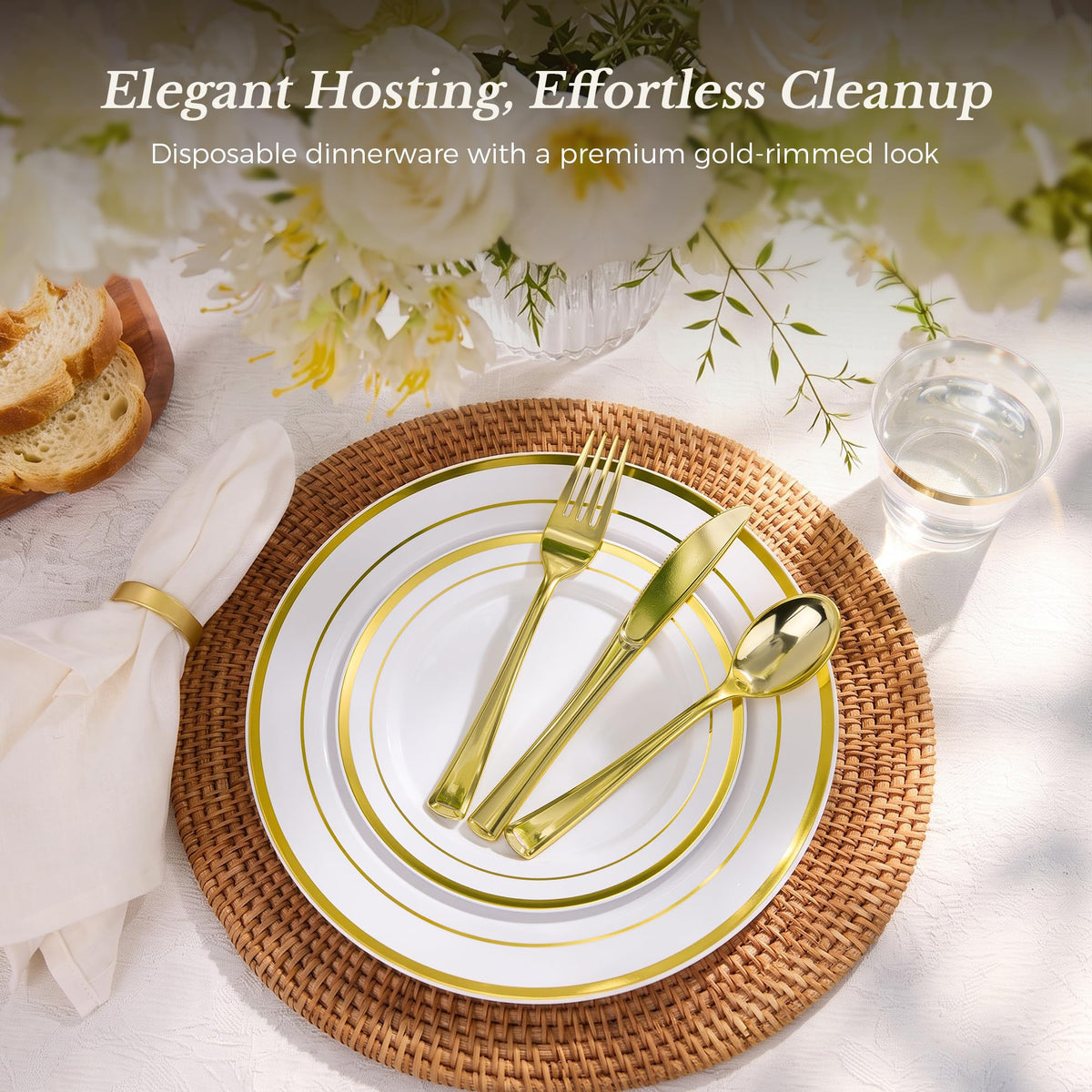 BESTVIP 600PCS Gold Dinnerware Set for 100 Guests,