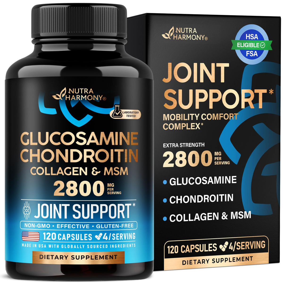 Glucosamine Chondroitin MSM Collagen - Joint Supplements 2800 mg - 120 Caps