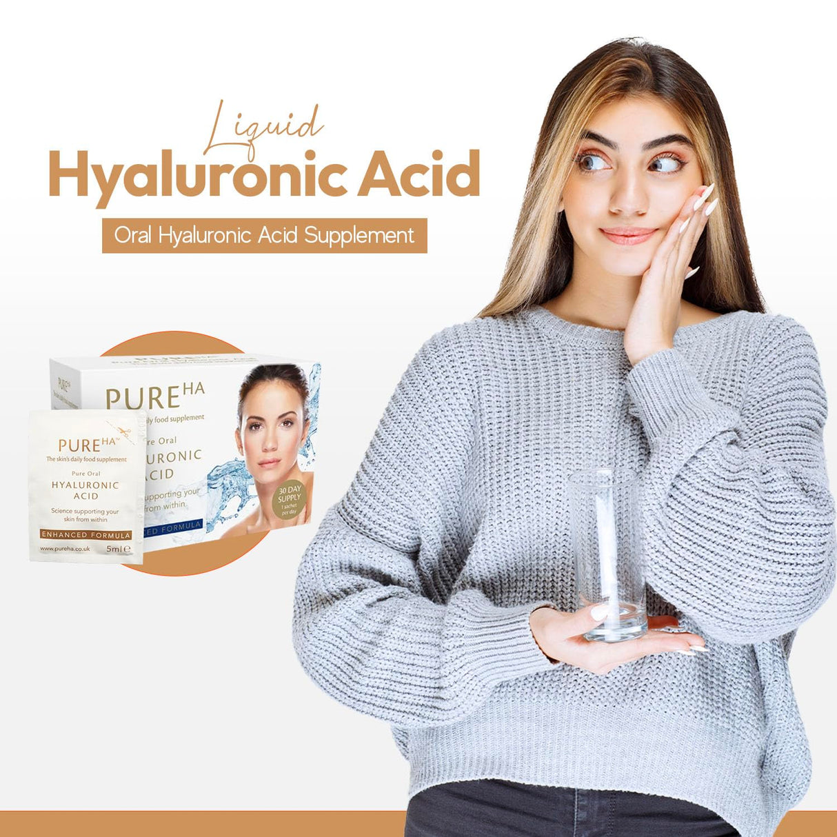PureHA Liquid Hyaluronic Acid Skincare + Vitamin C – Nourish, Protect, Rejuvenate - Radiant Skin from Within Skincare Supplement + Joint Care 30-Days