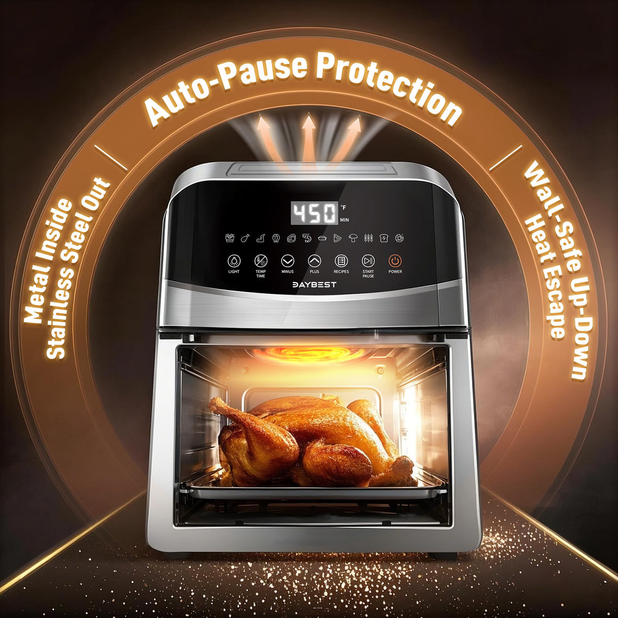 Stainless Steel Air Fryer Ceramic Coat Basket Non Toxic Metal Cavity 6 QT Compact for 2-3 PAX, DAYBEST Dual Heats Airfryer 450ยฐF 12 in 1, Dishwasher Safed Pot, Plate, Rack & Liner (Stainless Steel)