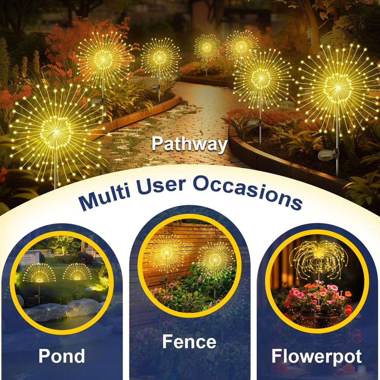 YaaFen Solar Garden Lights Outdoor, 6 Pack 120 LED Twinkling Firework Lights Decorative with 2 Modes, Outdoor Waterproof Solar Starburst Light for Outside Yard Pathway Garden Decor, Warm White