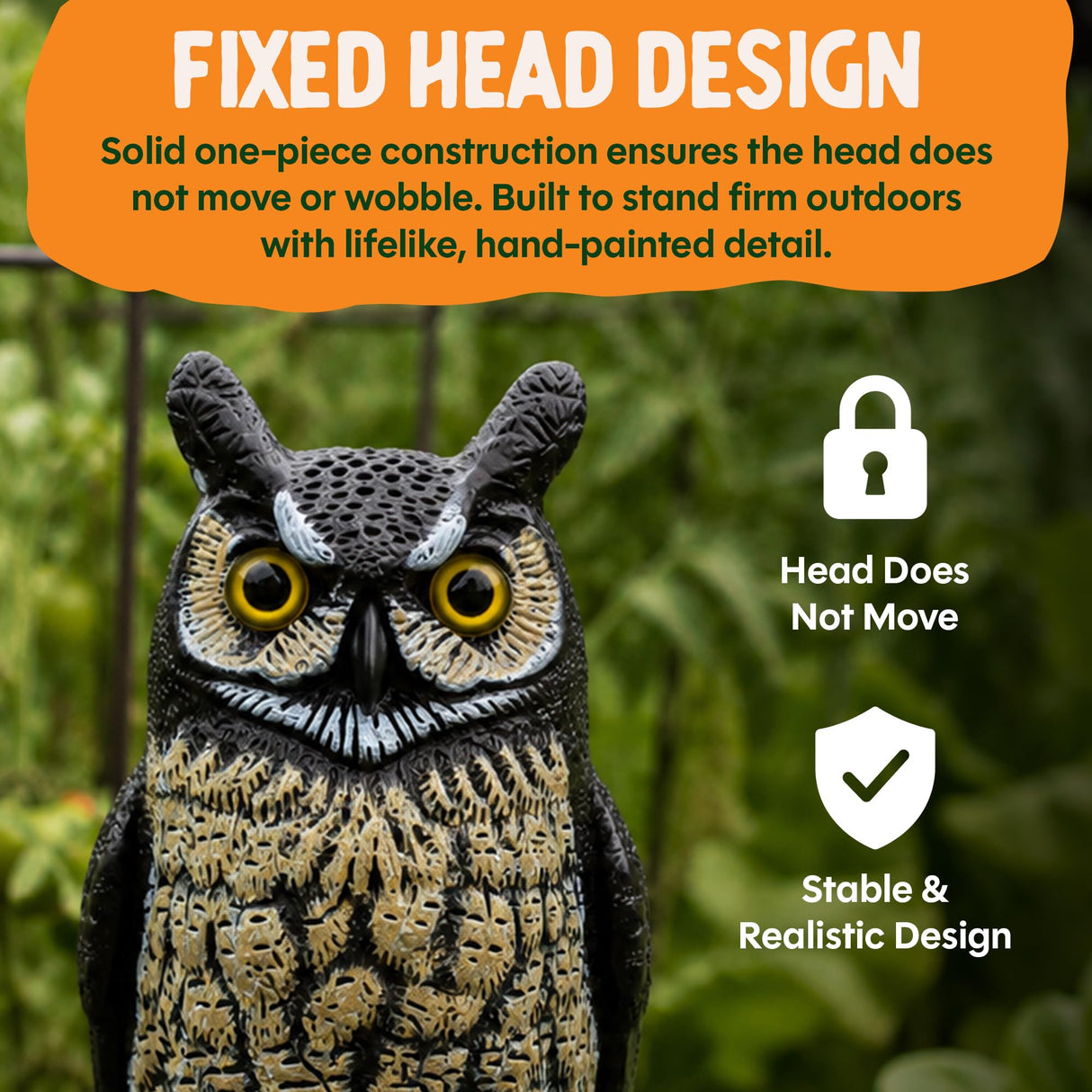 Dalen Lifelike Great Horned Owl Decoy Bird Repellent - 16in Hand-Painted Scarecrow for Gardens & Rooftops, Bird Deterrent, Fixed-Head Design, Fill Base with Sand/Gravel Only - Multicolor