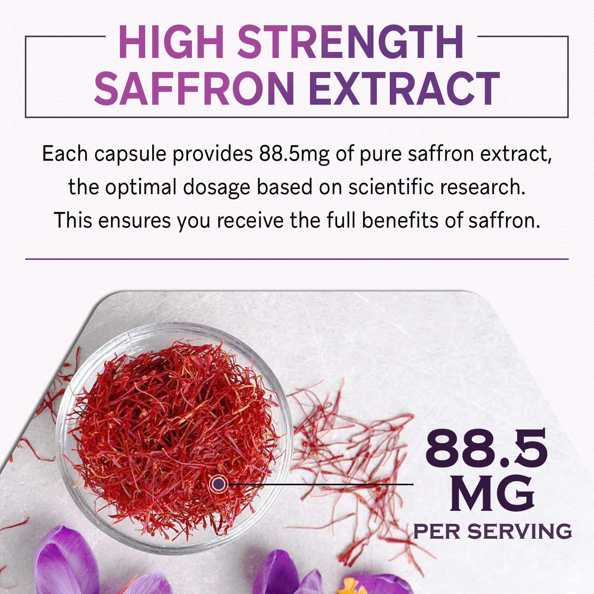 Liposomal Saffron Supplements 88.5 mg, Maximum Absorption, 100% Pure Saffron Extract Capsules for Mood, Energy, Vision & Focus - 60 Vegan Capsules