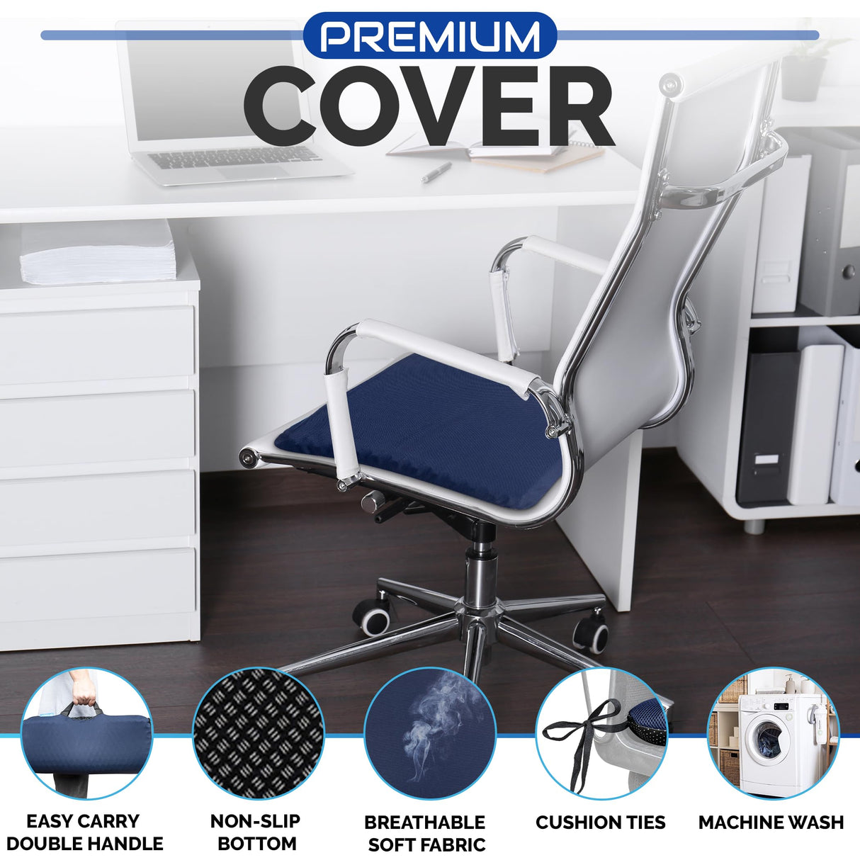 Gel Seat Cushion for Long Sitting, Large Seat Pad for Hip Pain, Buttocks Pressure Relief Office Chair Cushion, Gaming Chair Gel Pad, Wheelchair gel cushion, Truck seat, Non-slip cover with Ties