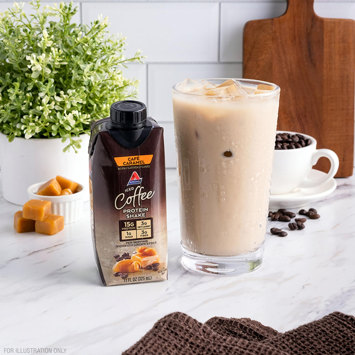 Atkins Café Caramel Iced Coffee Flavored Protein Shake, High Protein Shake, Low Glycemic, Low Carb and Low Sugar, Keto Friendly, Gluten Free, 12 Count