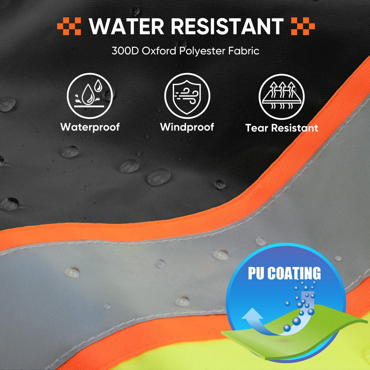 TICONN Waterproof Safety Bomber Jacket, Winter Rain Jacket Hi Vis Reflective, ANSI Class 3 Work Rain Coat (Orange, 2XL)