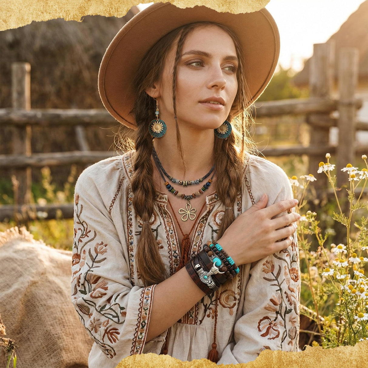 12 Pcs Boho Jewelry Set for Women Western Jewelry Long Pendant,Vintage