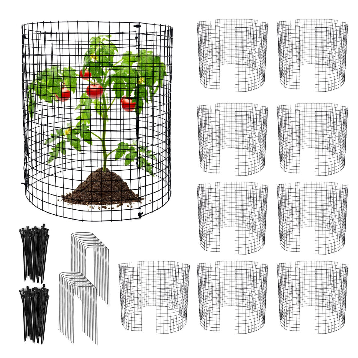 10 Pack Round Plant Protector from Animals, 12'' x 12'' Metal Plant Cages,30Pcs Metal Mesh to Keep Animals Out, Garden Protection Bunny Barricades, Wire Plant Protectors for Rabbits Chicken Duck