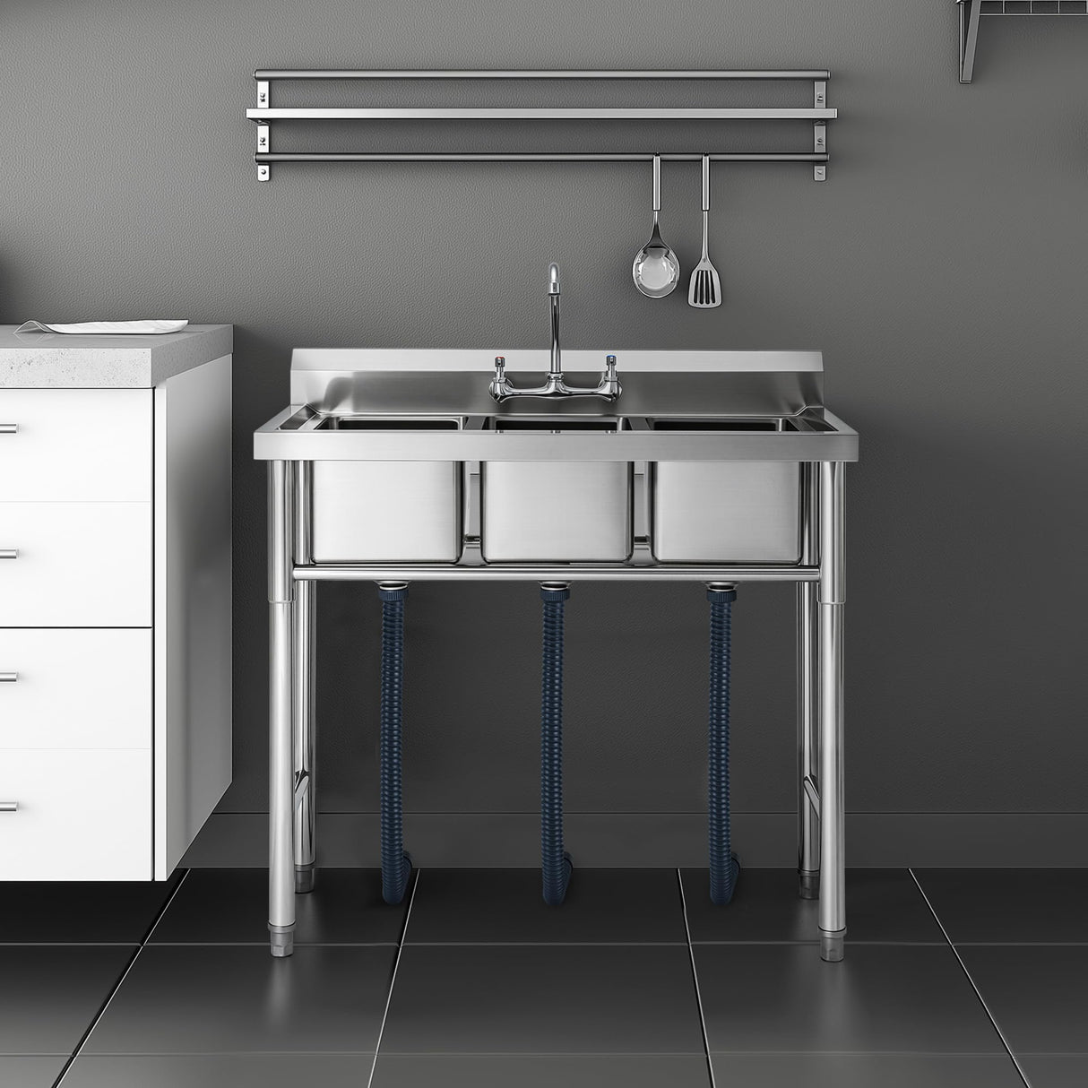WILPREP NSF Stainless Steel 3 Compartment Commercial Sink 11x10x10 Inch Basins, Kitche Station Utility Sink for Restaurant Bar Home Laundry Room Garage