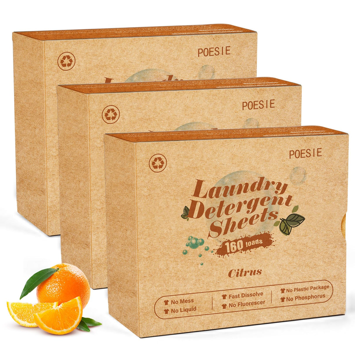 Poesie Laundry Detergent Sheets Citrus Scent 3 Pack 480 Sheets 240 Loads Zero Plastic Portable Green Package Liquid Less HE Washing Detergent Strips for Save Place Traveling