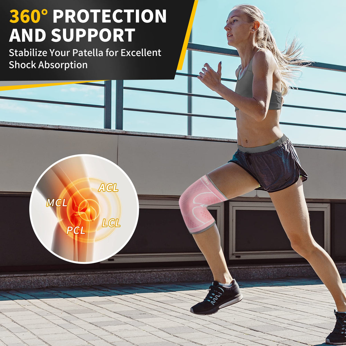 CAMBIVO 2 Pack Knee Brace, Knee Compression Sleeve for Men and Women, Knee Support for Running, Workout, Gym, Hiking, Sports (Rose,Medium)