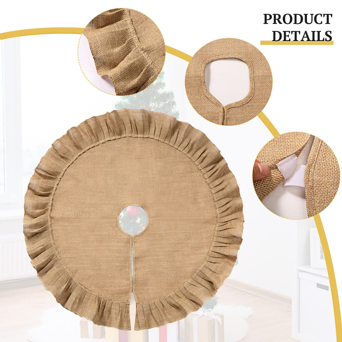 Tatuo 31 Inch Christmas Tree Skirt Decor, Ruffled Burlap Tree Skirt, Linen