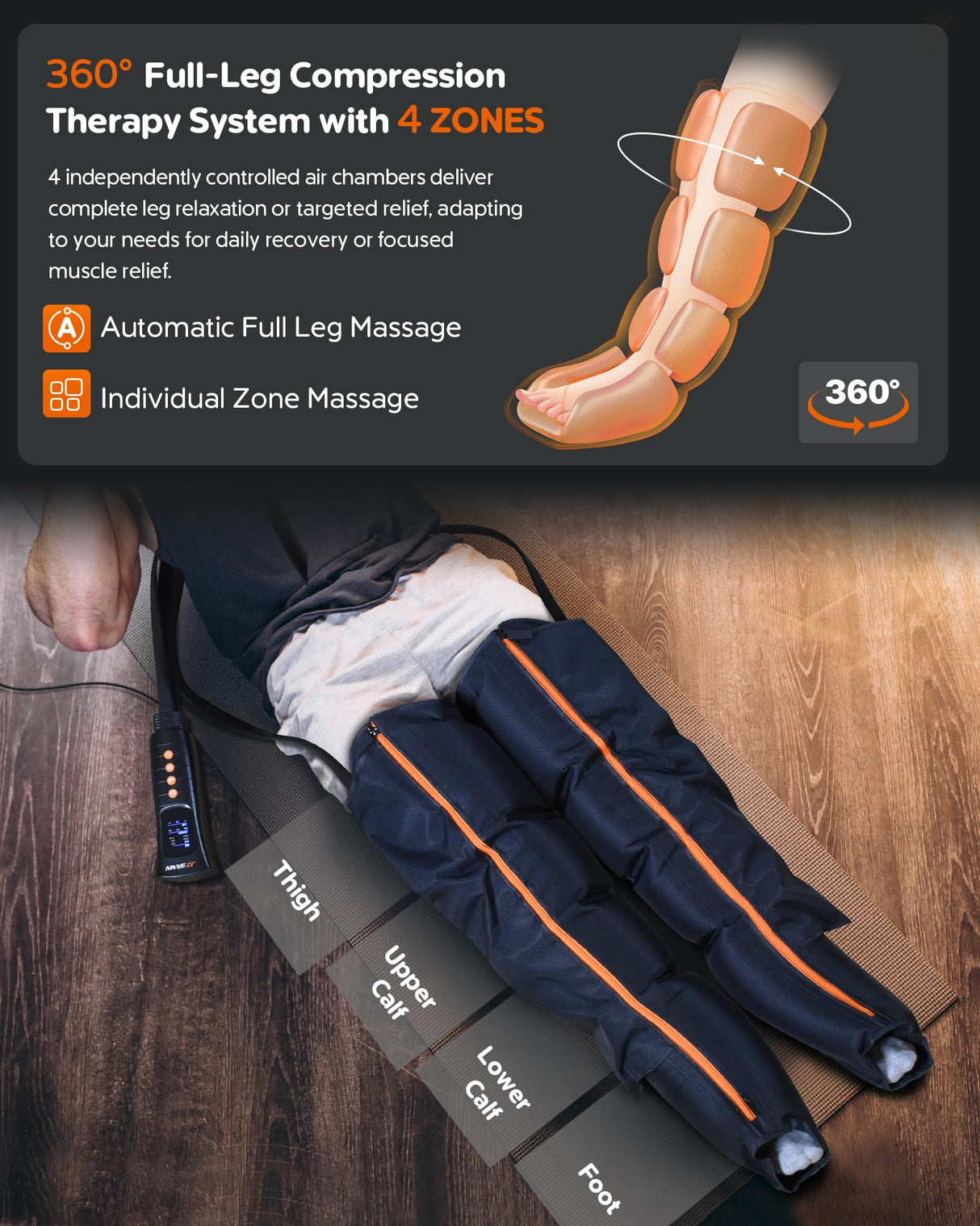 JZBRAIN Sequential Air Leg Compression Massager - FSA HSA Professional Full Leg Compression Boots for Athletes - Adjustable Intensity for Post-Workout Muscle Relaxation - Gifts for Him Her