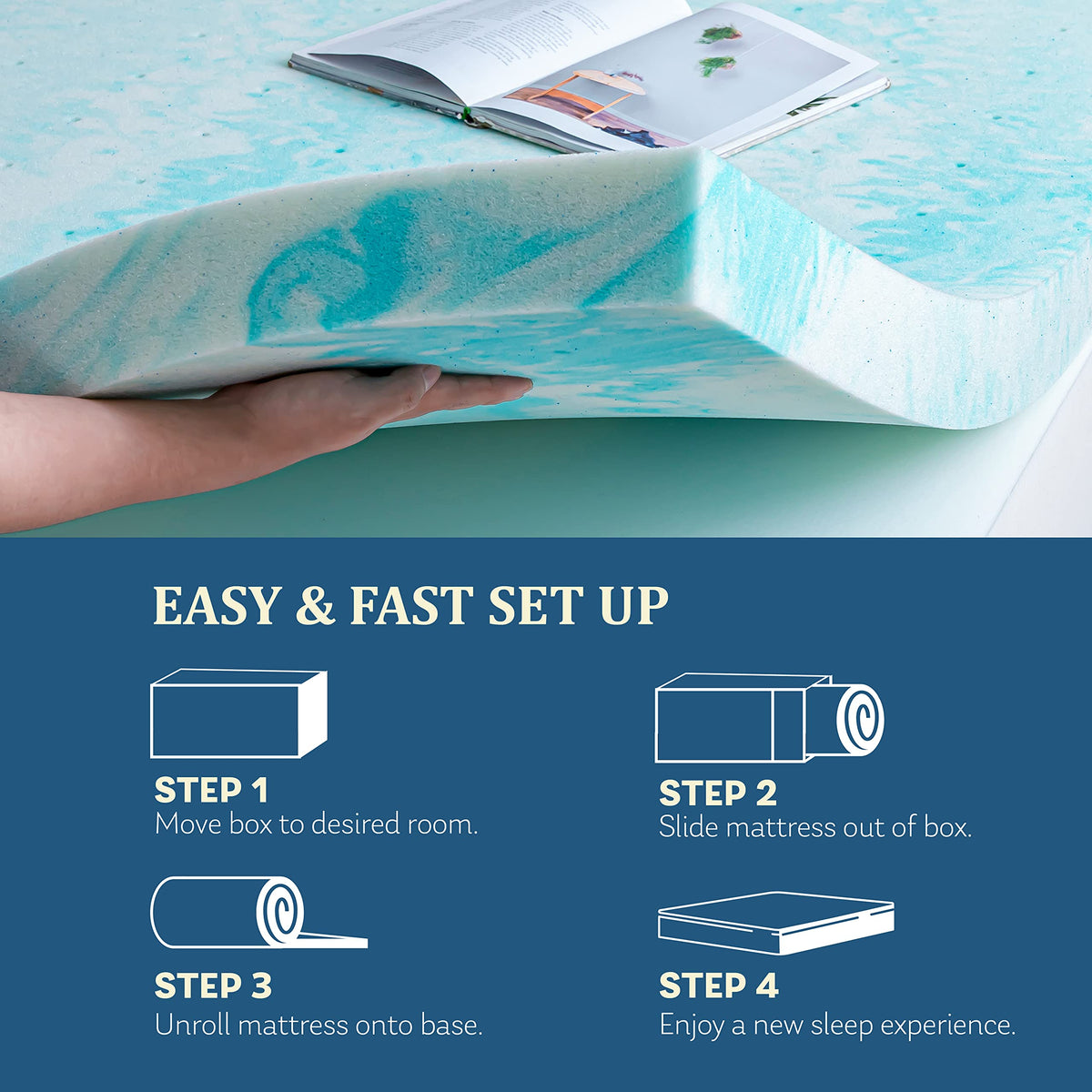 EGO 3 Inch Queen Mattress Topper Gel Memory Foam for Pressure Relief