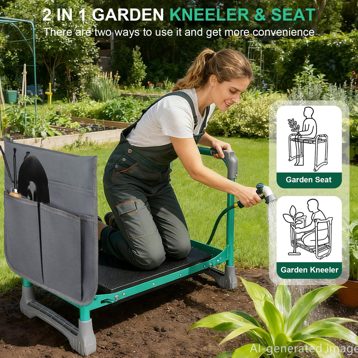 WEILISEN Garden Kneeler and Seat, 2-in-1 Foldable Garden Bench with Non-Slip EVA Foam Pad, Storage Bags, Glove, Portable Gardening Stool for Kneeling & Sitting, Ideal for Gardeners, Patio, Fishing