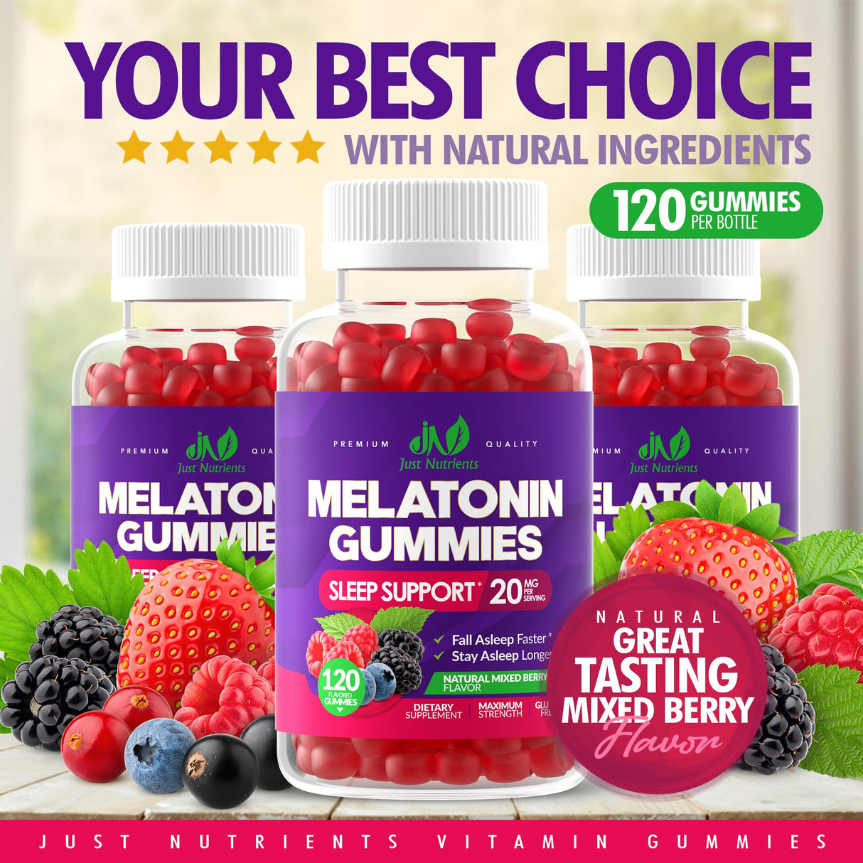 Melatonin 20mg Gummies for Adults (120 Count) - Maximum Strength Sleep Aid with 10mg of Melatonin Per Gummy - Gluten-Free, Non-GMO, Vegetarian, Great Tasting Mixed Berry Flavor - 60 Servings