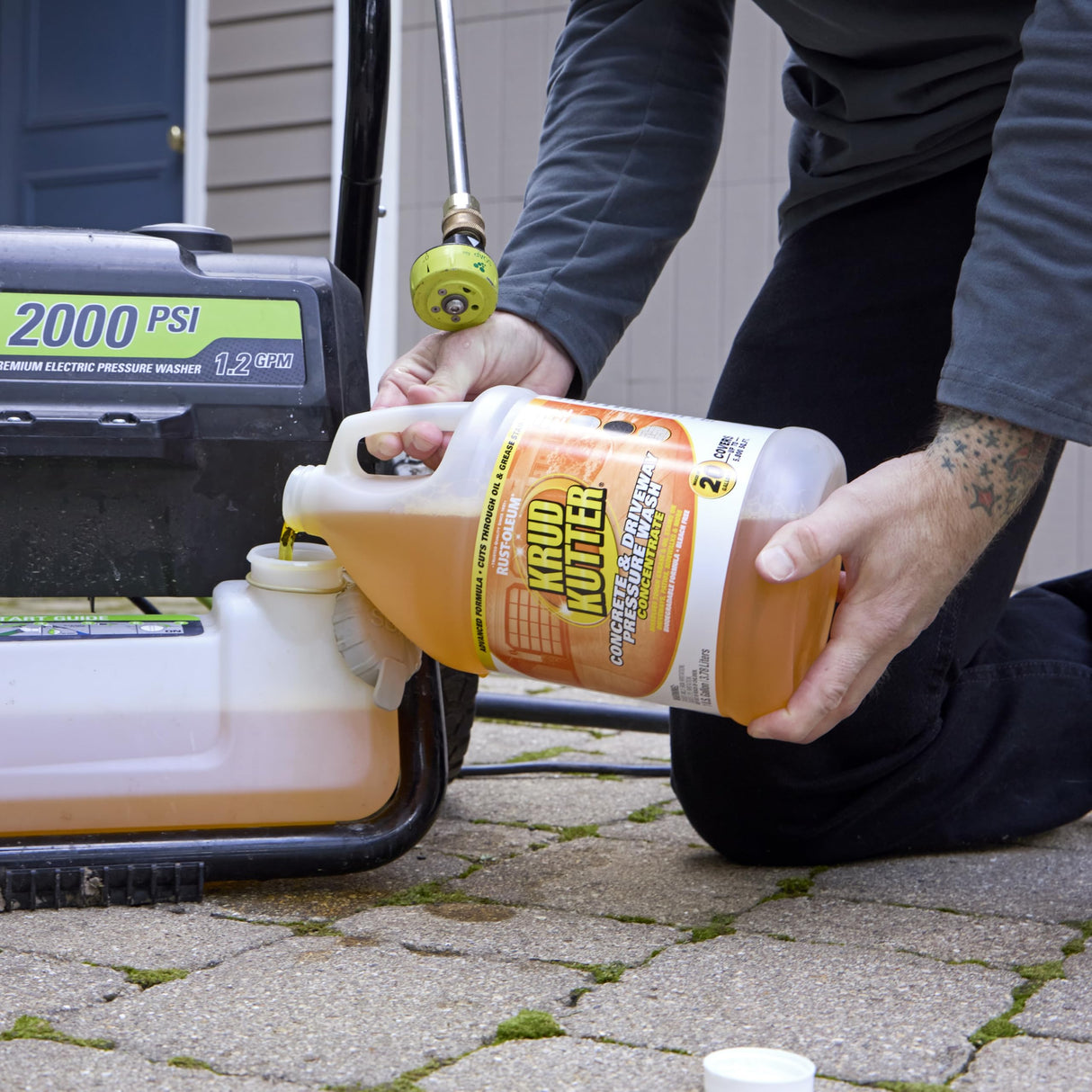 Krud Kutter Concrete & Driveway Pressure Washer Concentrate & Manual Use Cleaner | Cuts Through The Toughest Oil & Grease Stains From Concrete, Asphalt, Stone, Brick, Pavement and More | 1 Gallon