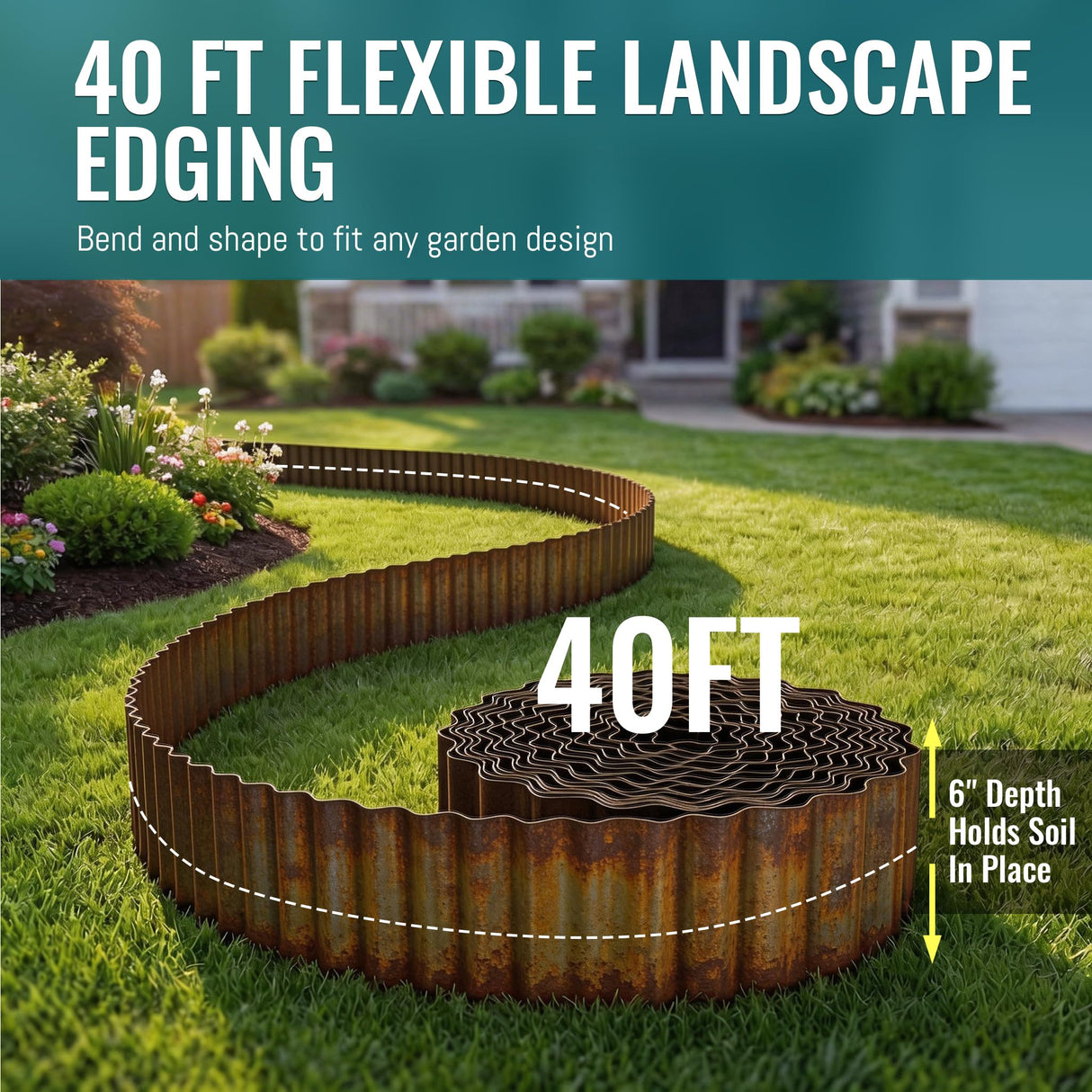 6" x 40FT Rusted Corrugated Metal Landscape Edging