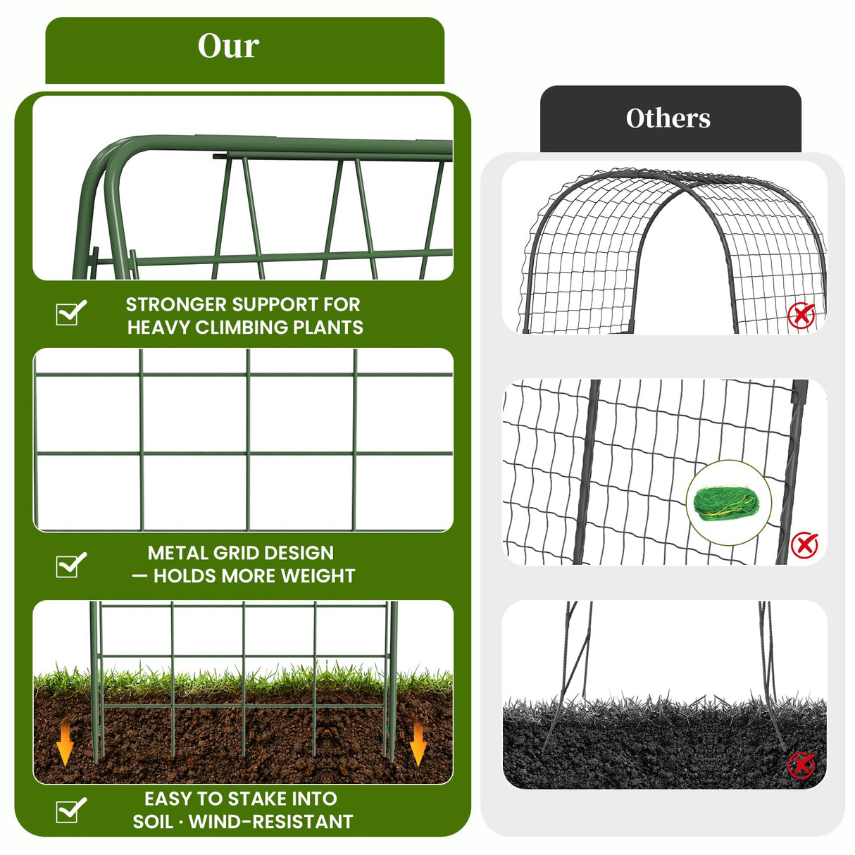 Heavy Duty A-Frame Metal Garden Trellis for Climbing Plants, 50"x17" Inch Tall Plant Support with Clips & Garden Ties for Cucumbers, Squash, Beans & Vines (2)