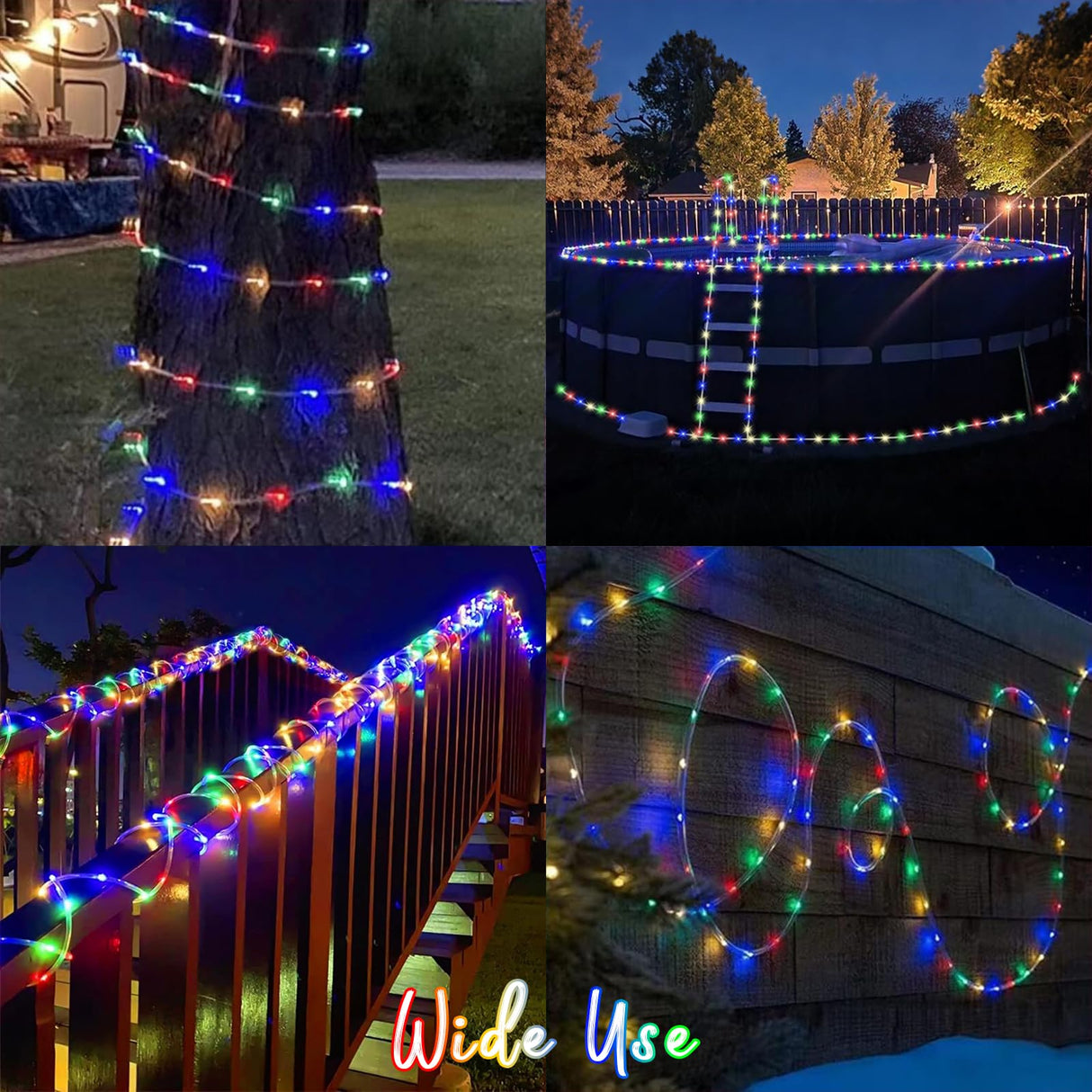 QITONG Multicolor Solar Christmas Lights, 2 Pack Each 33ft 100 LED Rope Light, Fairy Lights in Clear Thin Tube with 8 Modes