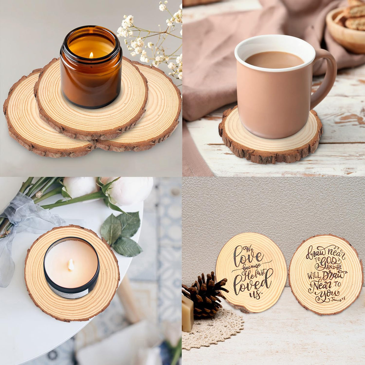 70 PCS 3-4 Inch Natural Wood Slices, Unfinished Pine Wood Circles with Barks for Coasters, DIY Crafts, Christmas Rustic Wedding Ornaments and Centerpieces,by GNIEMCKIN.