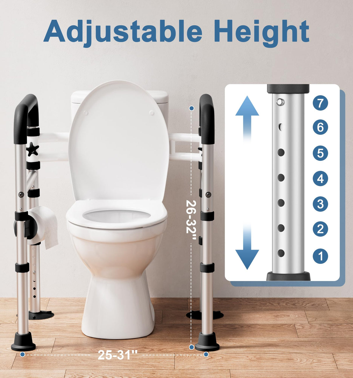 Toilet Safety Rails for Seniors (350 LBS), Adjustable Toilet Safety Frame for Elderly and Disabled, FSA HSA Eligible Foldable Handicap Toilet Assistance Rail Fits Most Toilets, Matte Black