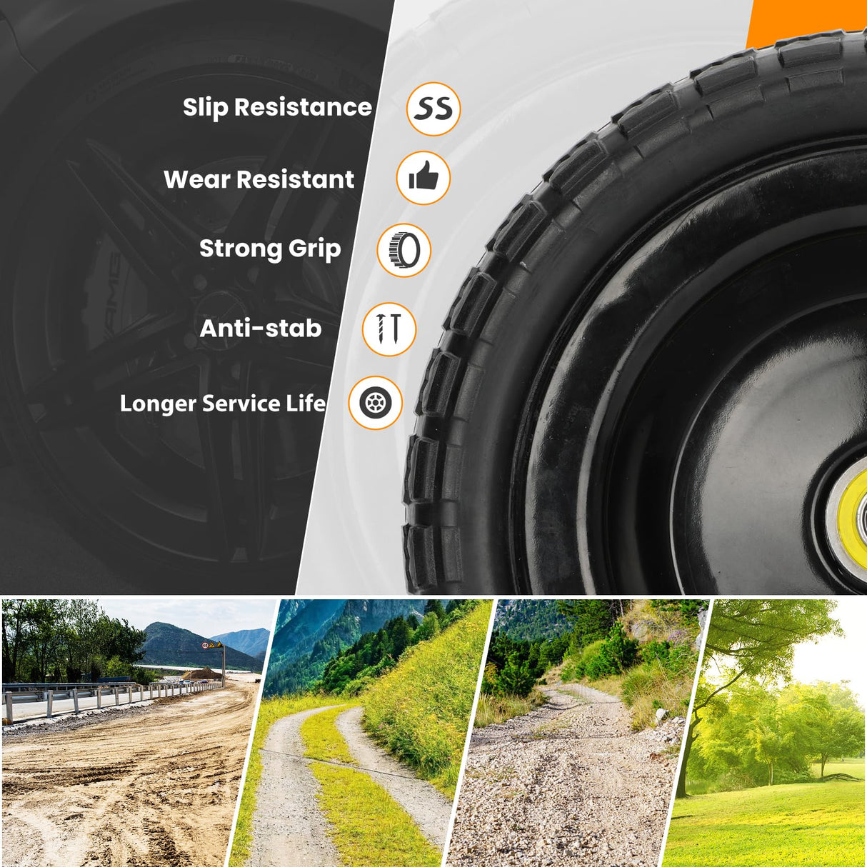 13" Flat Free Wheels Replacement for GOR Garden Cart Tires