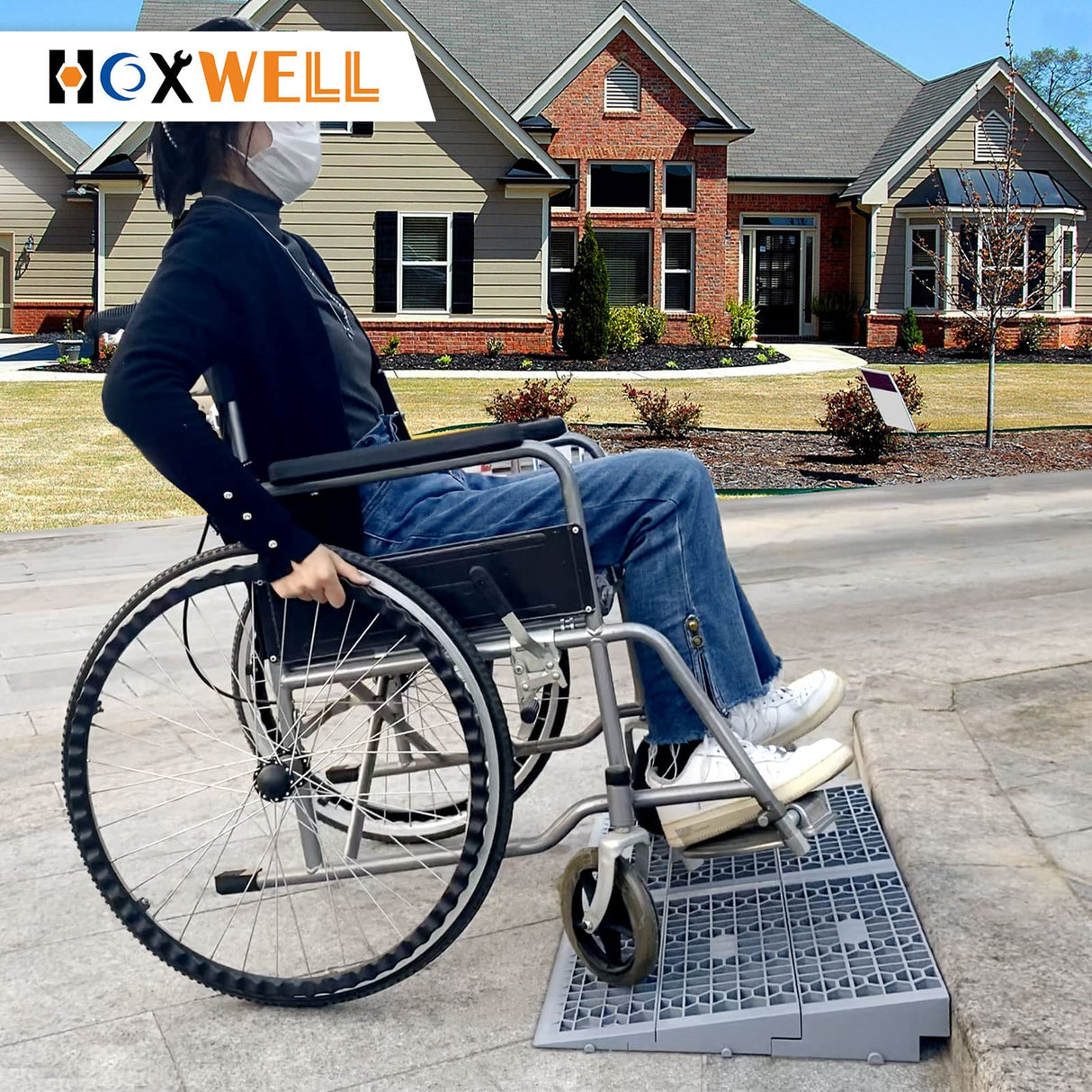 HOXWELL Modular Threshold Ramps for Doorways, 3" Rise Wheelchairs Ramps for Home, Solid Upgrade Material 3000 Lbs Load Capacity Door Ramps for Wheelchairs and Cars (2 PCS)