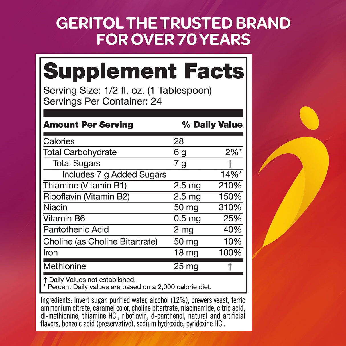 5 Pack Geritol, Liquid Vitamin and Iron Supplement, Energy Support, Contains High Potency B-Vitamins and Iron, Pleasant Tasting, Easy to Swallow, No Artificial Sweeteners, Non-GMO, 12 Oz