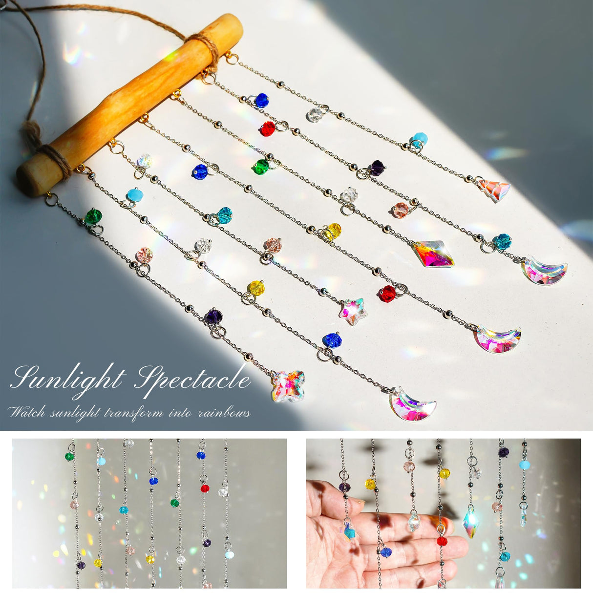 H&D HYALINE & DORA Crystal Sun Catcher Crystal Wind Chimes for Outside Rainbow Maker Suncatchers for Window Hanging Garden Home Decor