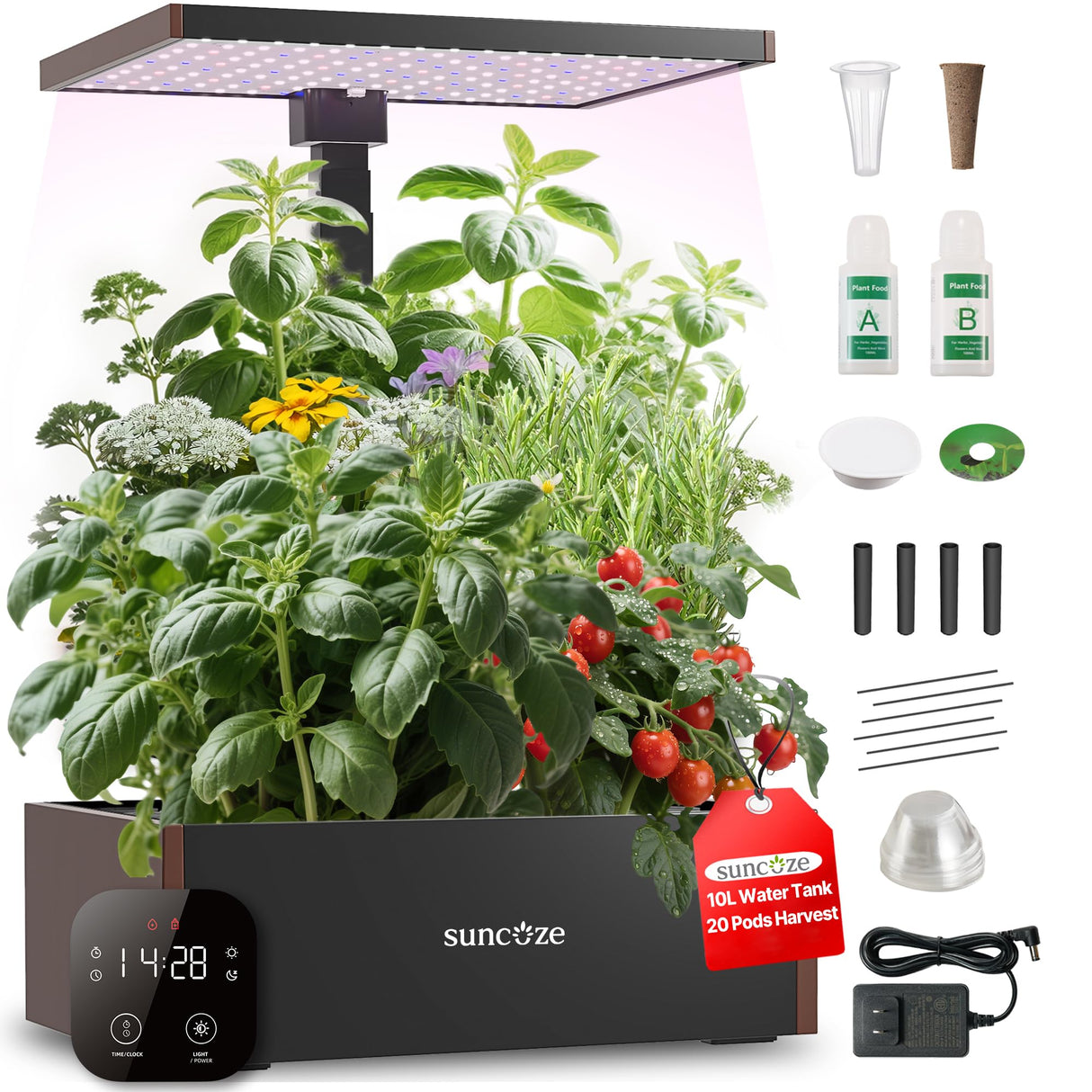 SUNCOZE Smart Hydroponics Growing System, 20 Pods, 25 in Adjustable Height
