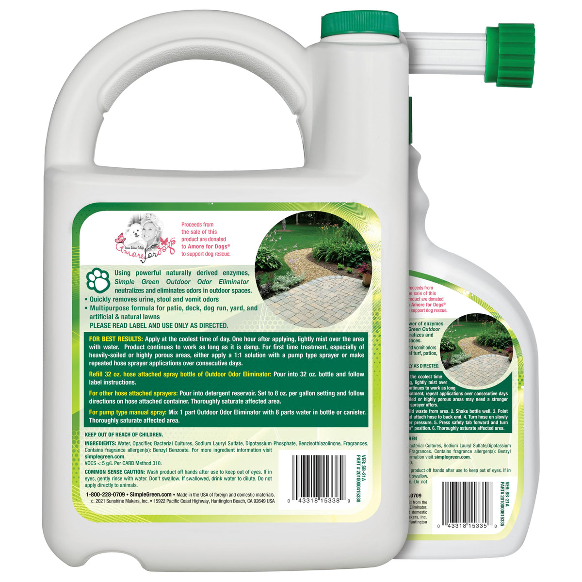 Simple Green Outdoor Odor Eliminator for Pets, Dogs, Ideal for Artificial Grass & Patio (32 oz Hose End Sprayer & 1 Gallon Refill)