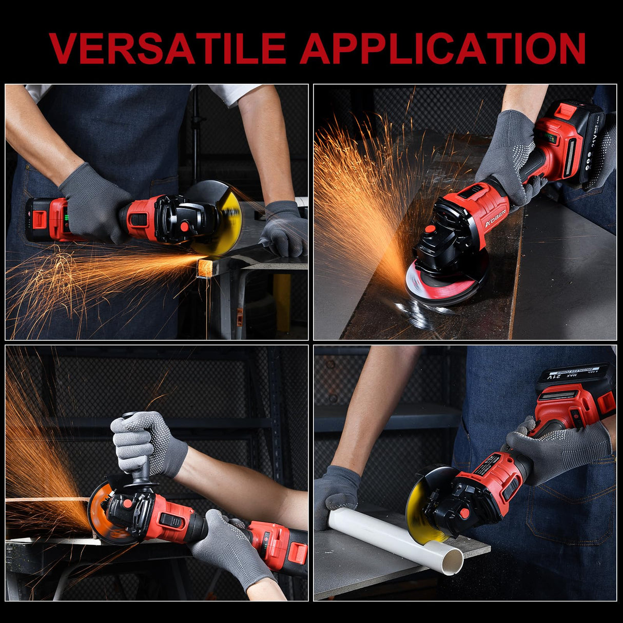 AOBEN Cordless Angle Grinder 4-1/2 inch, 21V Battery Grinder Kit, Power Electric Cut Off Tool, Brushless Motor, 2x4.0Ah Battery & Charger, for Metal Cutting, Grinding, Polishing