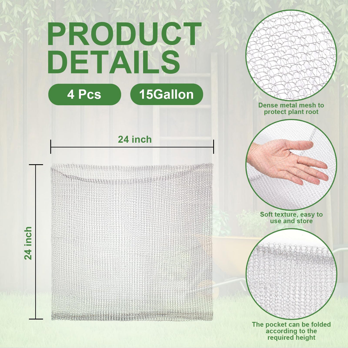 Foyego 4Pack 15 Gallon Root Guard Gopher Baskets for Plants