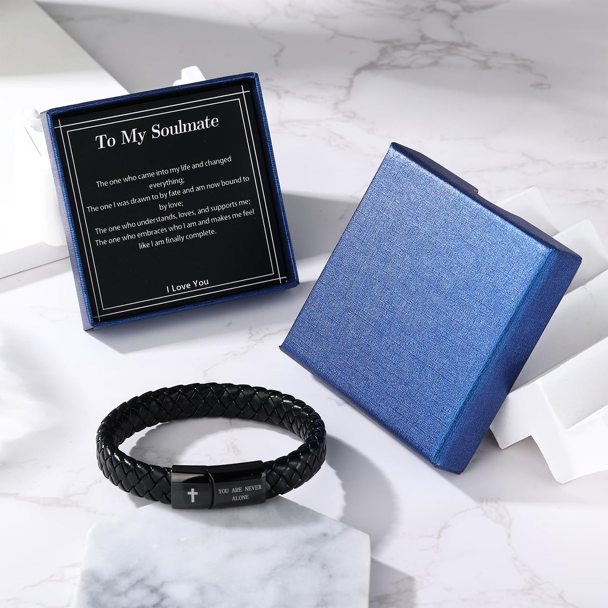 Alissl Black Braided Leather Bracelet for Men, Christian Mens Gifts Ideas
